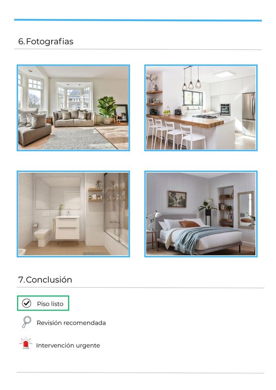Fotografías de cada estancia y conclusión.